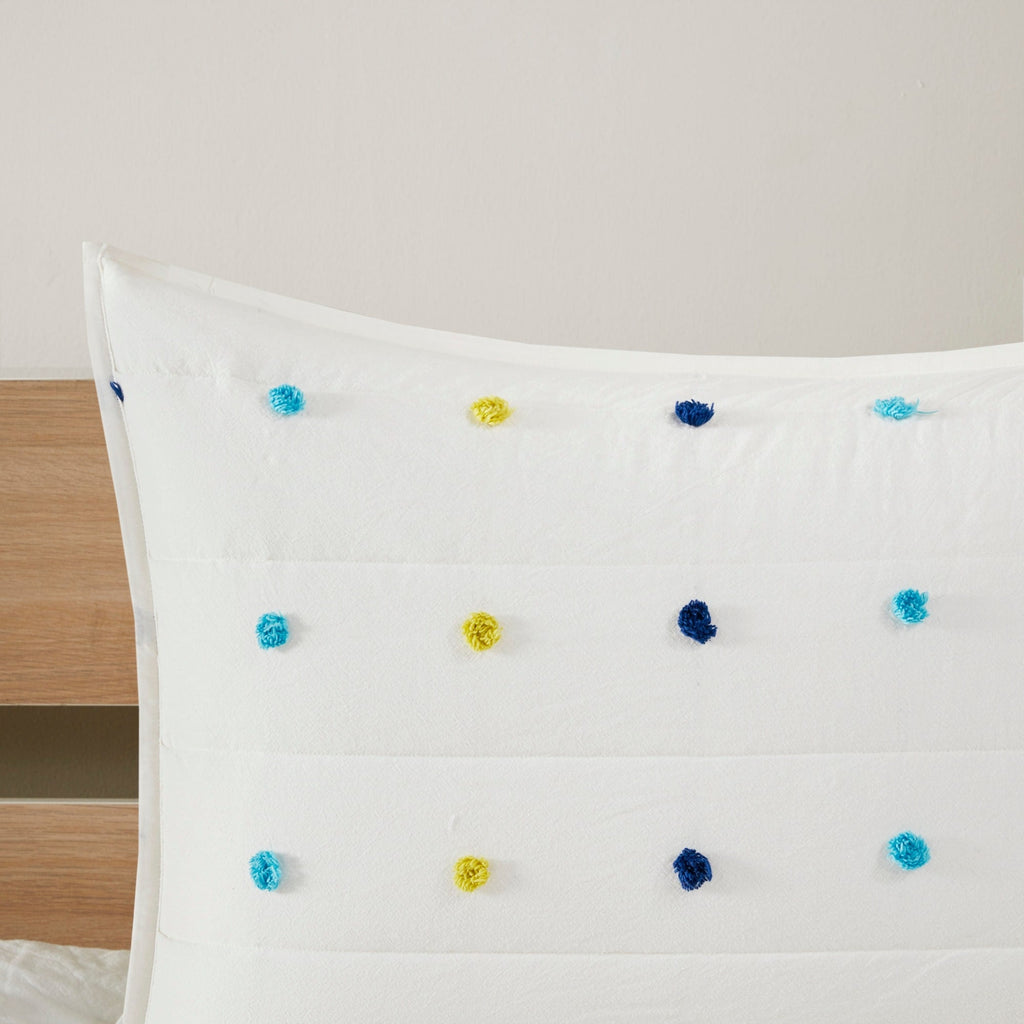 Parure de lit en jacquard de coton à pompons Ensley pour enfants au design intelligent avec coussins décoratifs