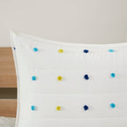 Parure de lit en jacquard de coton à pompons Ensley pour enfants au design intelligent avec coussins décoratifs