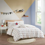 Parure de lit en jacquard de coton à pompons Ensley pour enfants au design intelligent avec coussins décoratifs
