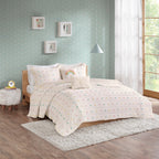 Parure de lit en jacquard de coton à pompons Ensley pour enfants au design intelligent avec coussins décoratifs