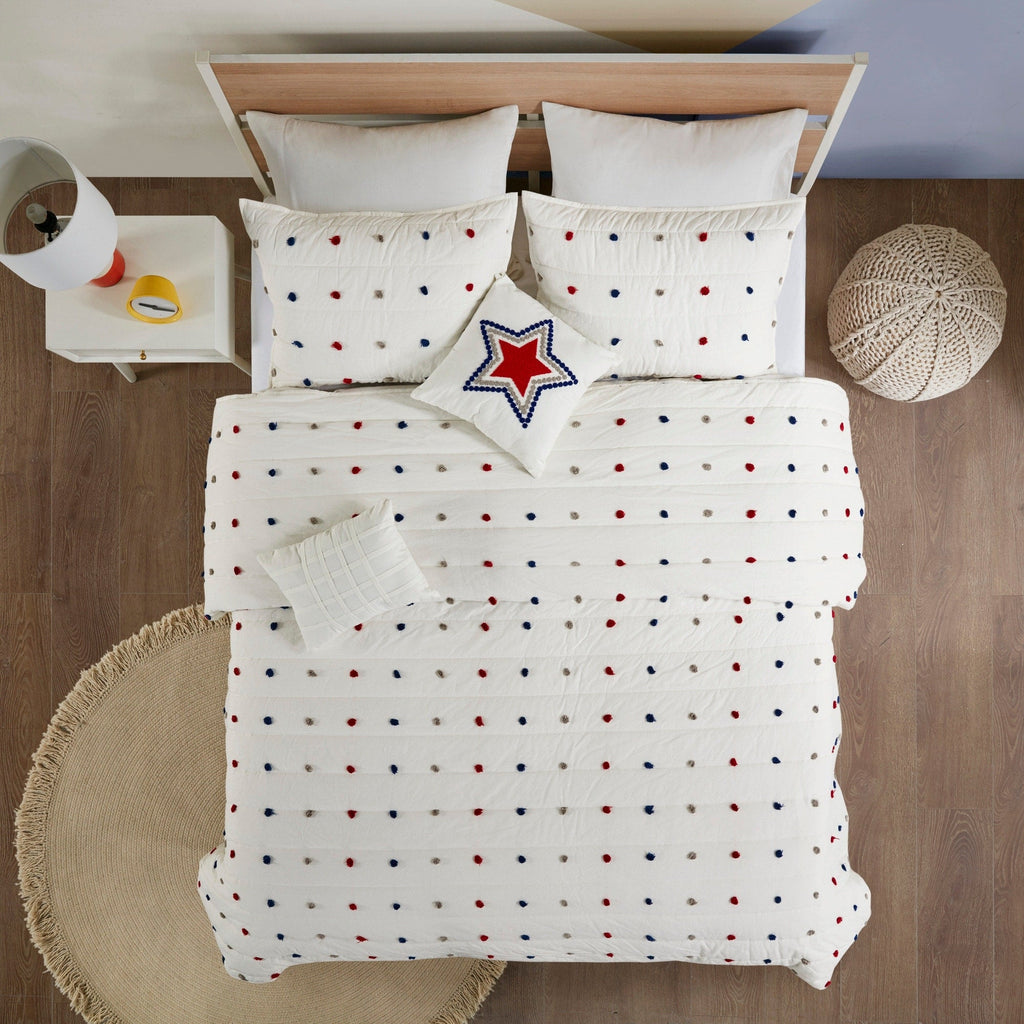 Parure de lit en jacquard de coton à pompons Ensley pour enfants au design intelligent avec coussins décoratifs