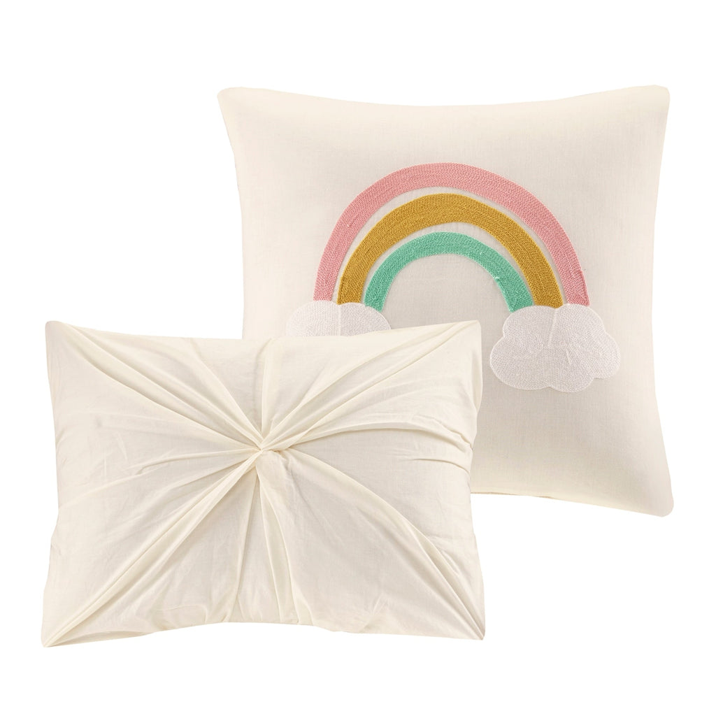 Parure de lit en jacquard de coton à pompons Ensley pour enfants au design intelligent avec coussins décoratifs