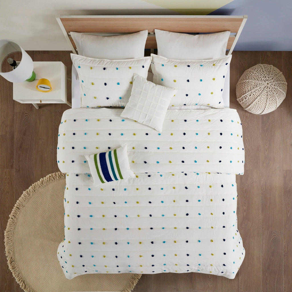 Parure de lit en jacquard de coton à pompons Ensley pour enfants au design intelligent avec coussins décoratifs