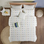 Parure de lit en jacquard de coton à pompons Ensley pour enfants au design intelligent avec coussins décoratifs
