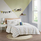 Parure de lit en jacquard de coton à pompons Ensley pour enfants au design intelligent avec coussins décoratifs