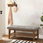 Banc à chaussures d'entrée, banc de rangement en tissu et bois massif, banc rembourré de 43 pouces pour salon et chambres