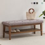 Banc à chaussures d'entrée, banc de rangement en tissu et bois massif, banc rembourré de 43 pouces pour salon et chambres