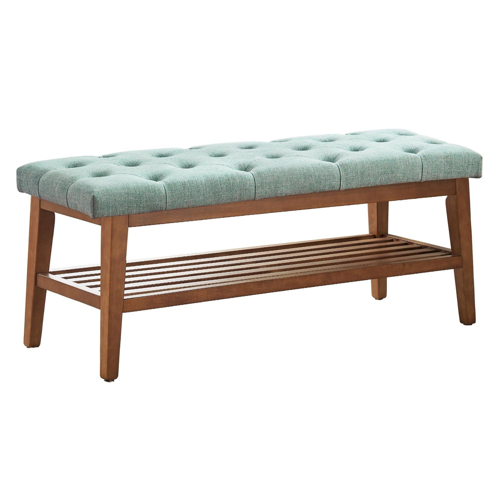Banc à chaussures d'entrée, banc de rangement en tissu et bois massif, banc rembourré de 43 pouces pour salon et chambres