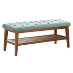 Banc à chaussures d'entrée, banc de rangement en tissu et bois massif, banc rembourré de 43 pouces pour salon et chambres