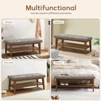 Banc à chaussures d'entrée, banc de rangement en tissu et bois massif, banc rembourré de 43 pouces pour salon et chambres