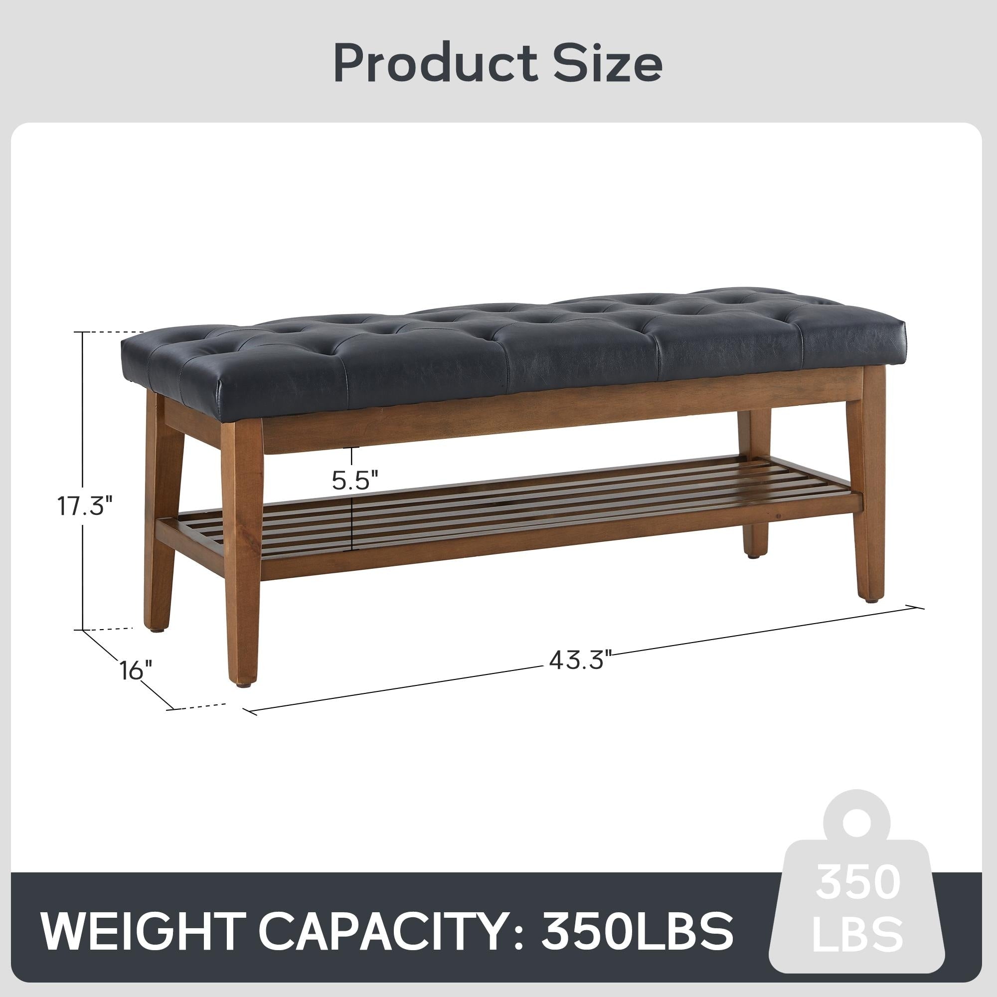 Banc à chaussures d'entrée, banc de rangement en tissu et bois massif, banc rembourré de 43 pouces pour salon et chambres