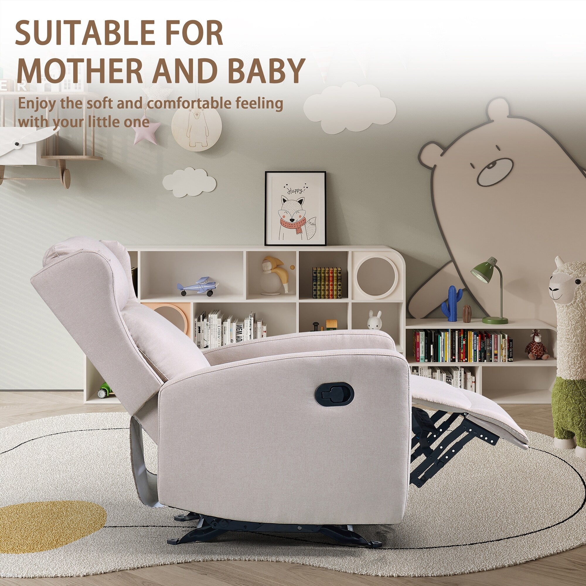 Fauteuil inclinable à bascule ergonomique pivotant à 360° en tissu avec support lombaire