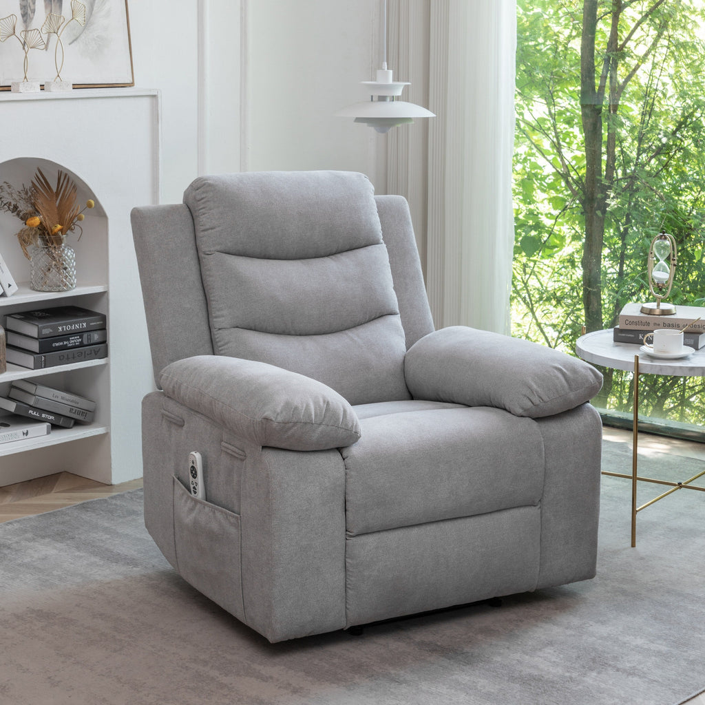 Fauteuil inclinable électrique ergonomique en velours avec massage par vibration à 8 points, chauffage et poche latérale