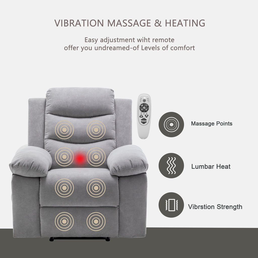 Fauteuil inclinable électrique ergonomique en velours avec massage par vibration à 8 points, chauffage et poche latérale