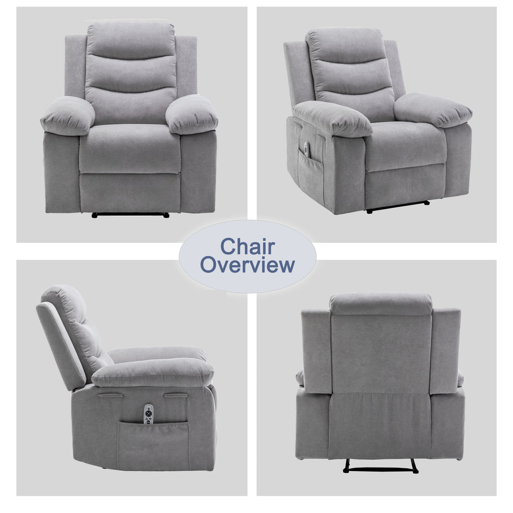 Fauteuil inclinable électrique ergonomique en velours avec massage par vibration à 8 points, chauffage et poche latérale