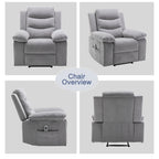 Fauteuil inclinable électrique ergonomique en velours avec massage par vibration à 8 points, chauffage et poche latérale