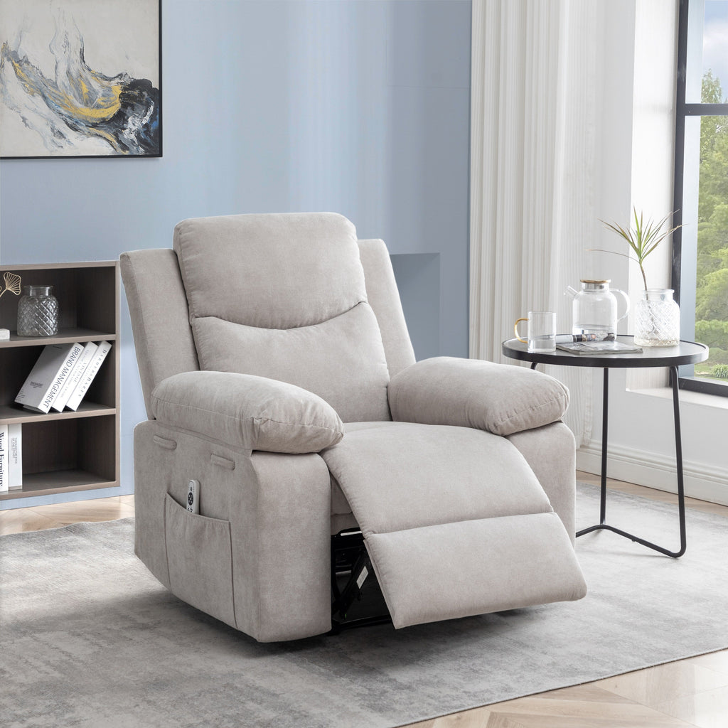 Fauteuil inclinable électrique ergonomique en velours avec massage par vibration à 8 points, chauffage et poche latérale