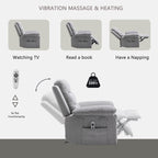 Fauteuil inclinable électrique ergonomique en velours avec massage par vibration à 8 points, chauffage et poche latérale