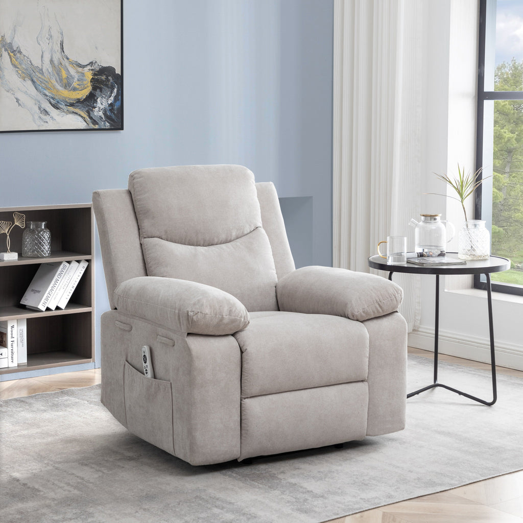 Fauteuil inclinable électrique ergonomique en velours avec massage par vibration à 8 points, chauffage et poche latérale