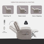 Fauteuil inclinable électrique ergonomique en velours avec massage par vibration à 8 points, chauffage et poche latérale
