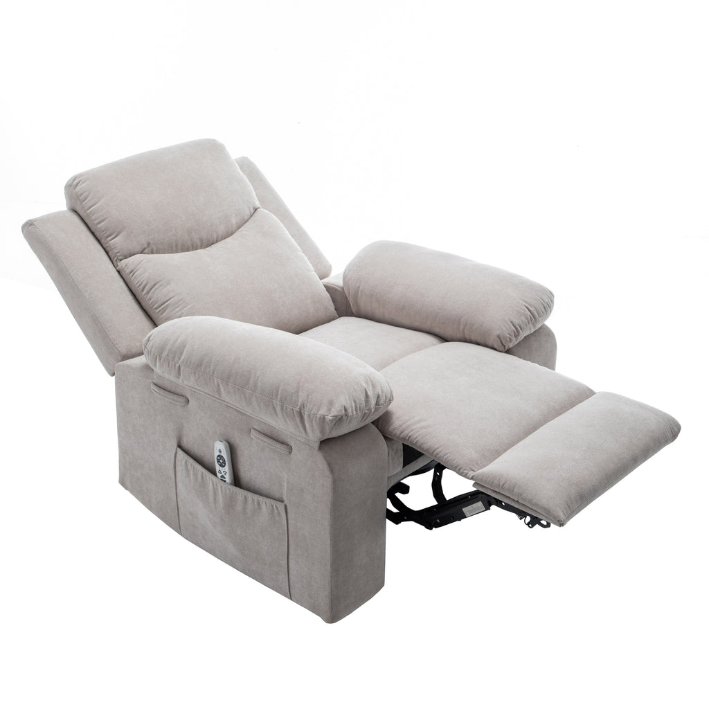 Fauteuil inclinable électrique ergonomique en velours avec massage par vibration à 8 points, chauffage et poche latérale