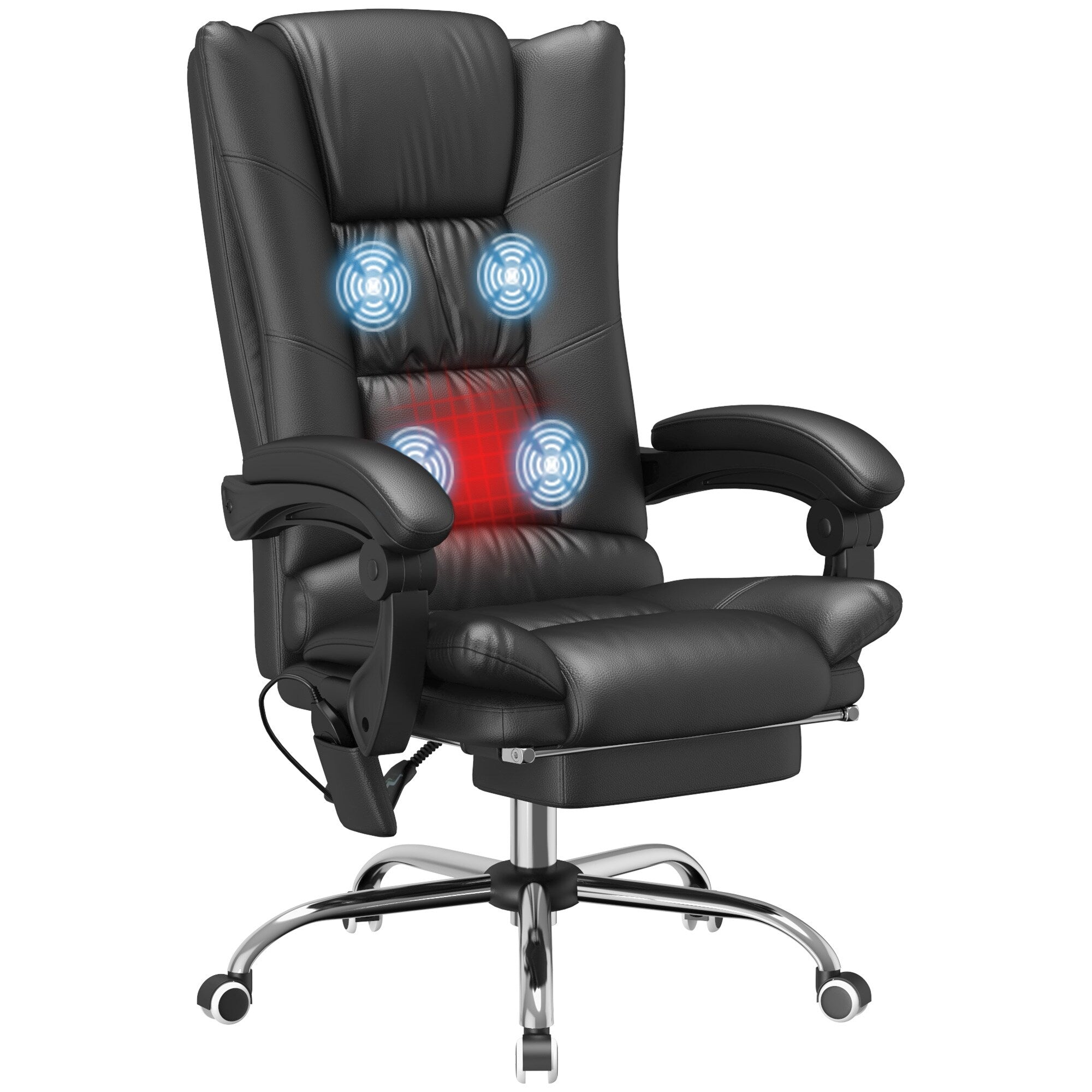 Fauteuil de bureau ergonomique, fauteuil de massage inclinable, fauteuil de bureau d'ordinateur avec chauffage lombaire et repose-pieds extensible