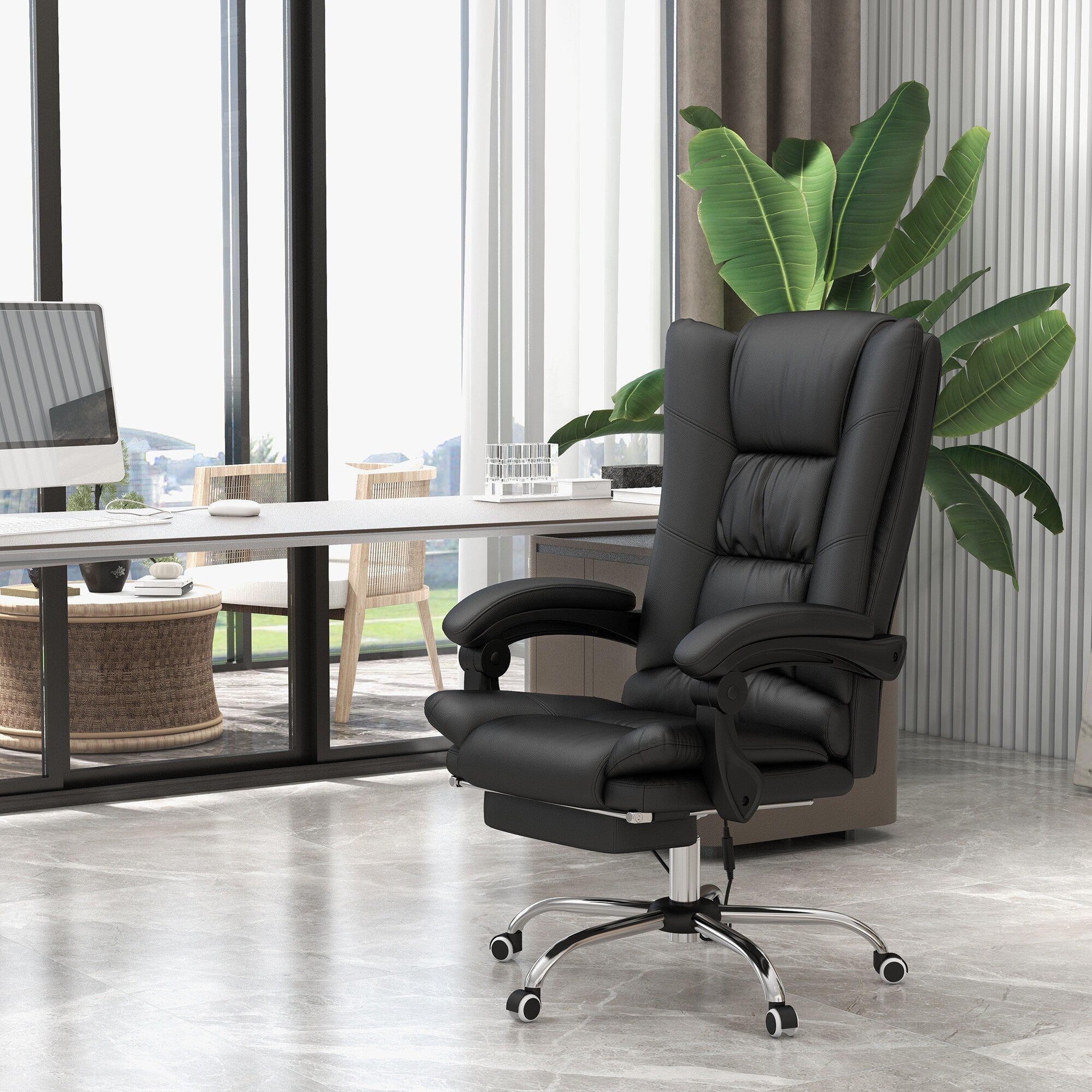 Fauteuil de bureau ergonomique, fauteuil de massage inclinable, fauteuil de bureau d'ordinateur avec chauffage lombaire et repose-pieds extensible