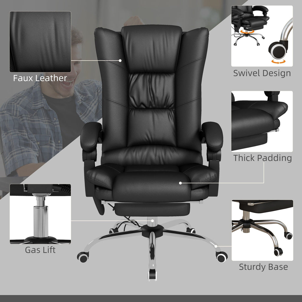 Fauteuil de bureau ergonomique, fauteuil de massage inclinable, fauteuil de bureau d'ordinateur avec chauffage lombaire et repose-pieds extensible