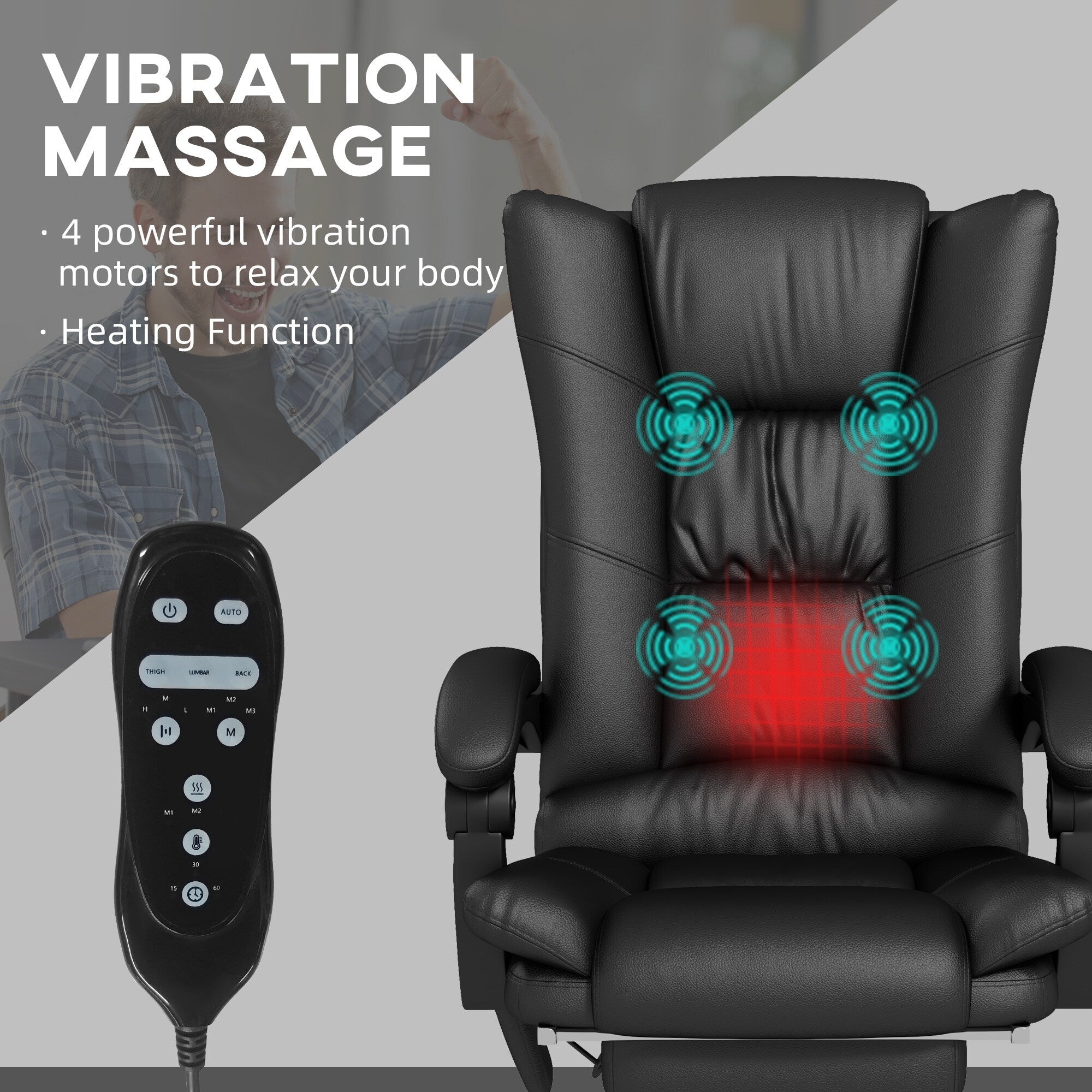 Fauteuil de bureau ergonomique, fauteuil de massage inclinable, fauteuil de bureau d'ordinateur avec chauffage lombaire et repose-pieds extensible