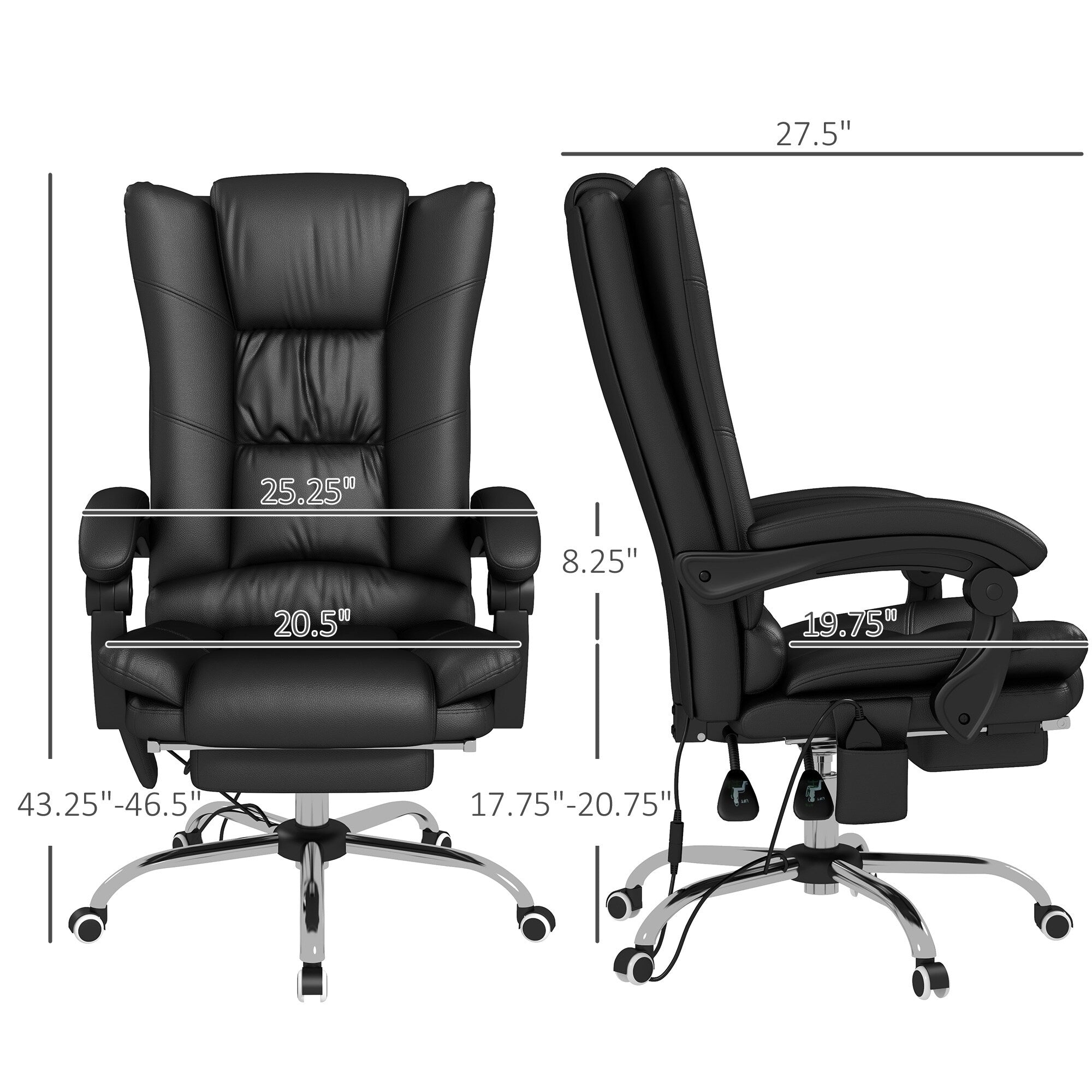 Fauteuil de bureau ergonomique, fauteuil de massage inclinable, fauteuil de bureau d'ordinateur avec chauffage lombaire et repose-pieds extensible
