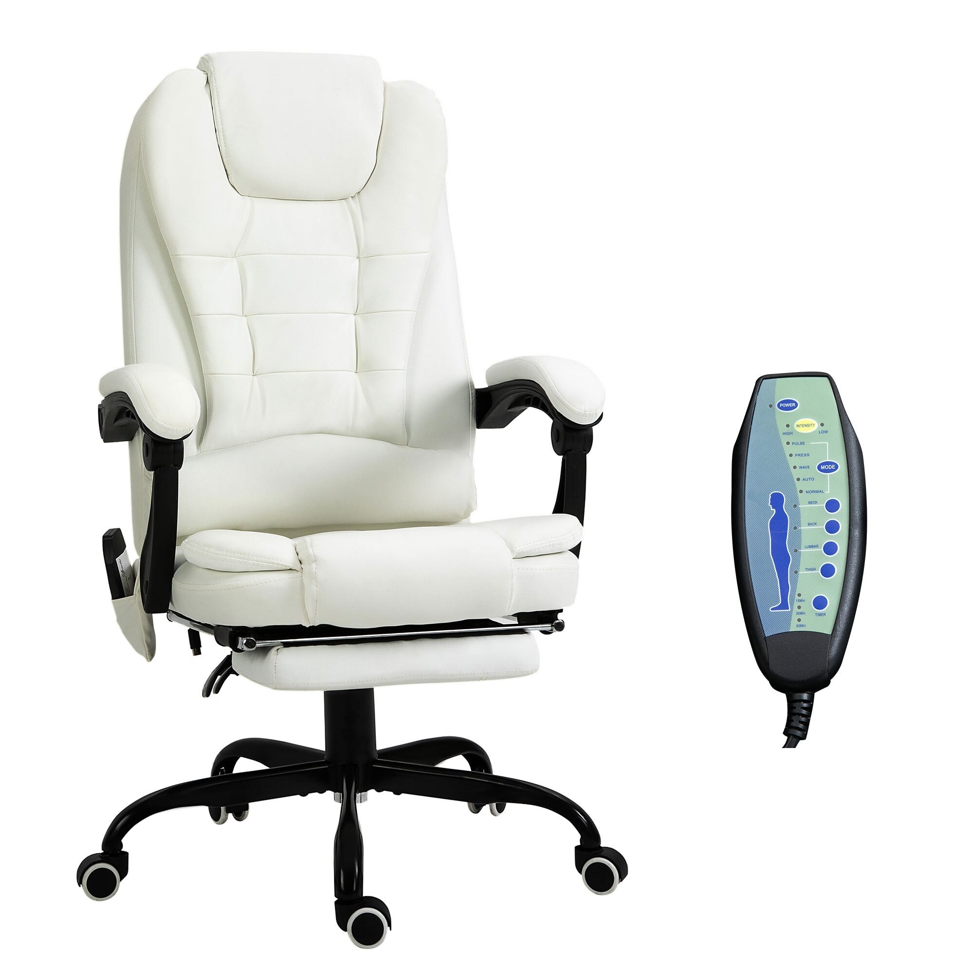Fauteuil de bureau ergonomique à dossier haut, inclinable et rembourré en cuir synthétique, avec repose-pieds rétractable et vibrant à 7 points