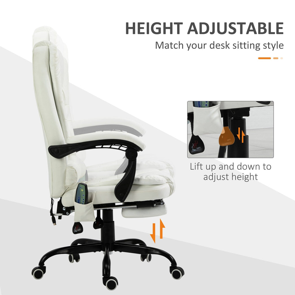 Fauteuil de bureau ergonomique à dossier haut, inclinable et rembourré en cuir synthétique, avec repose-pieds rétractable et vibrant à 7 points