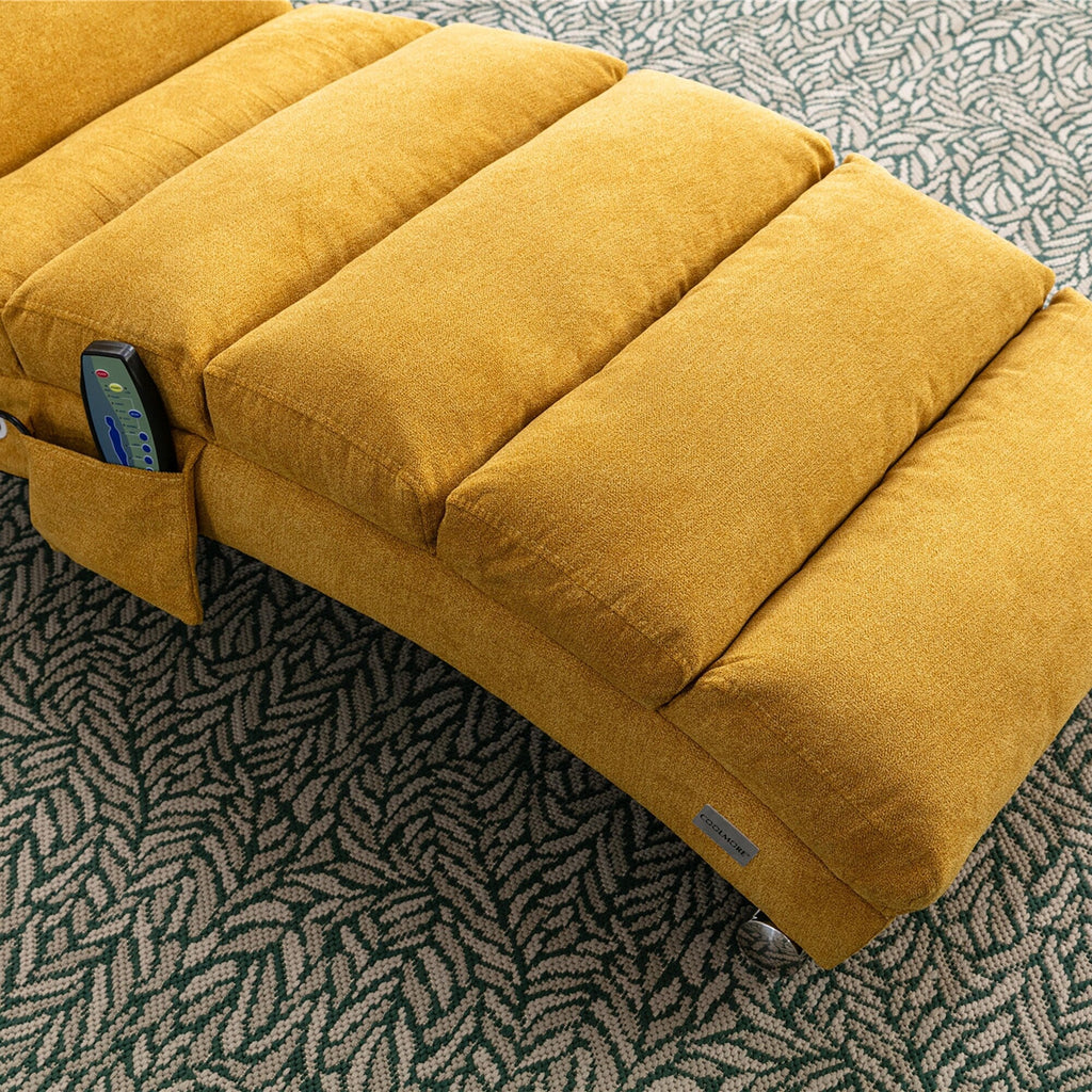 Chaise longue de massage ergonomique en lin, inclinable, capitonnée et rembourrée, avec télécommande et 5 modes de vibration