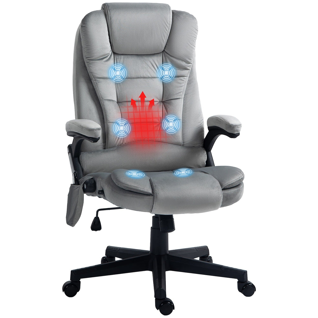 Fauteuil de bureau ergonomique et massant, inclinable et réglable à dossier haut, avec accoudoirs rembourrés et chauffage lombaire