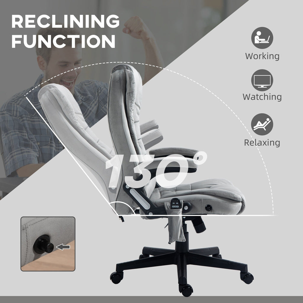Fauteuil de bureau ergonomique et massant, inclinable et réglable à dossier haut, avec accoudoirs rembourrés et chauffage lombaire