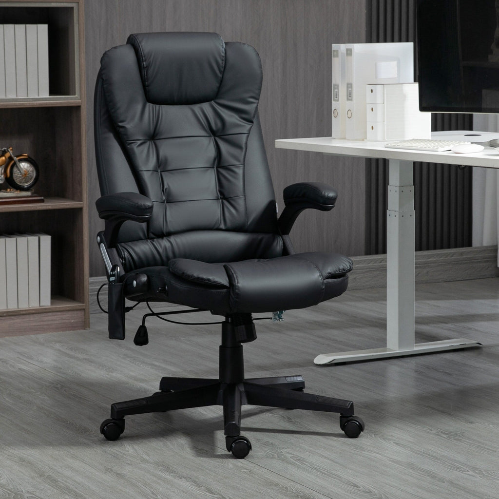 Fauteuil de bureau ergonomique et massant, inclinable et réglable à dossier haut, avec accoudoirs rembourrés et chauffage lombaire
