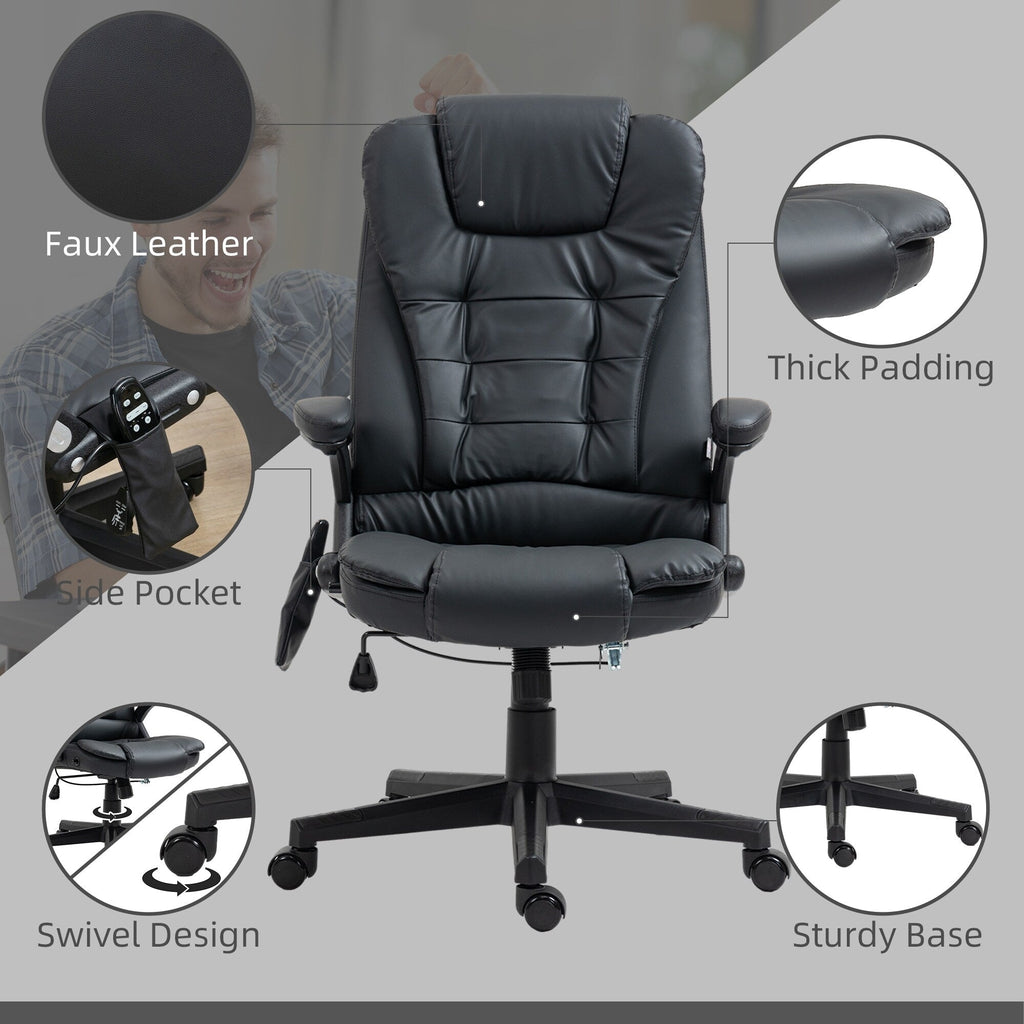 Fauteuil de bureau ergonomique et massant, inclinable et réglable à dossier haut, avec accoudoirs rembourrés et chauffage lombaire