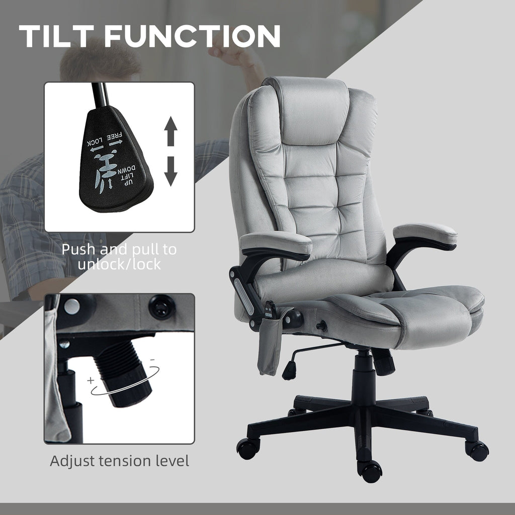Fauteuil de bureau ergonomique et massant, inclinable et réglable à dossier haut, avec accoudoirs rembourrés et chauffage lombaire