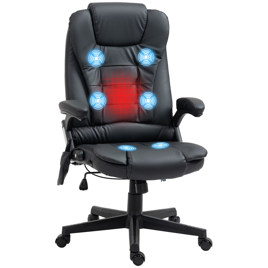 Fauteuil de bureau ergonomique et massant, inclinable et réglable à dossier haut, avec accoudoirs rembourrés et chauffage lombaire