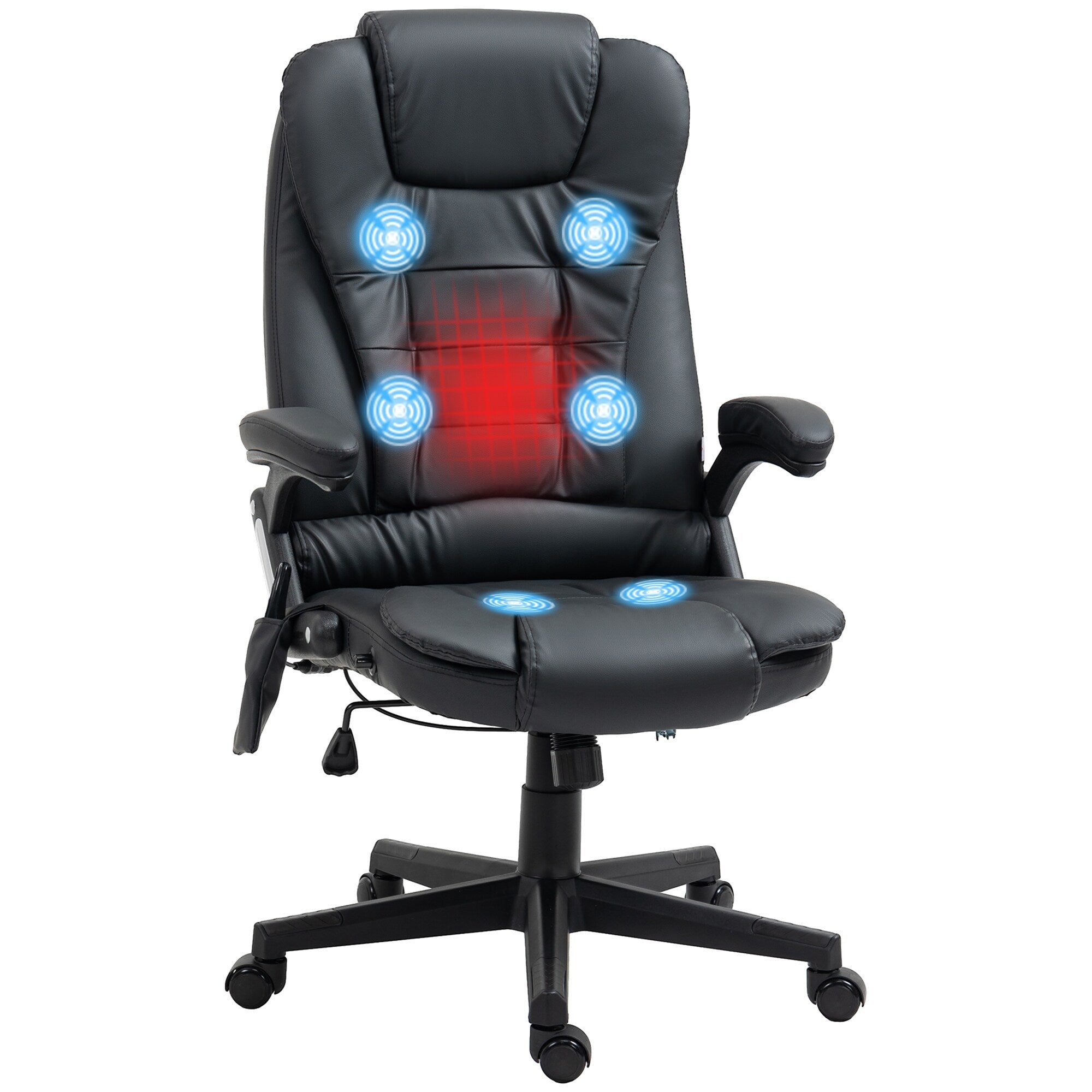 Fauteuil de bureau ergonomique et massant, inclinable et réglable à dossier haut, avec accoudoirs rembourrés et chauffage lombaire
