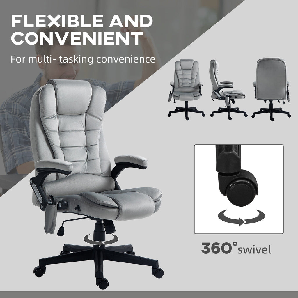 Fauteuil de bureau ergonomique et massant, inclinable et réglable à dossier haut, avec accoudoirs rembourrés et chauffage lombaire