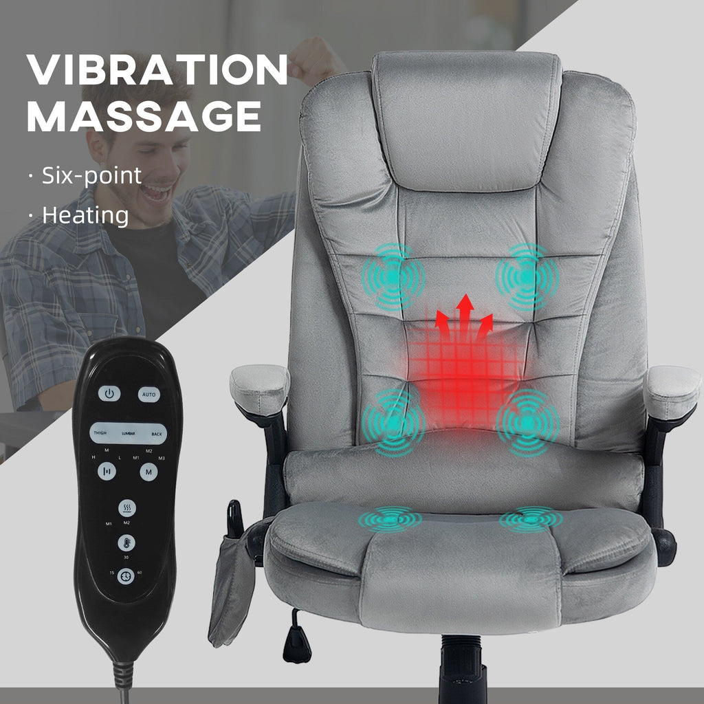 Fauteuil de bureau ergonomique et massant, inclinable et réglable à dossier haut, avec accoudoirs rembourrés et chauffage lombaire