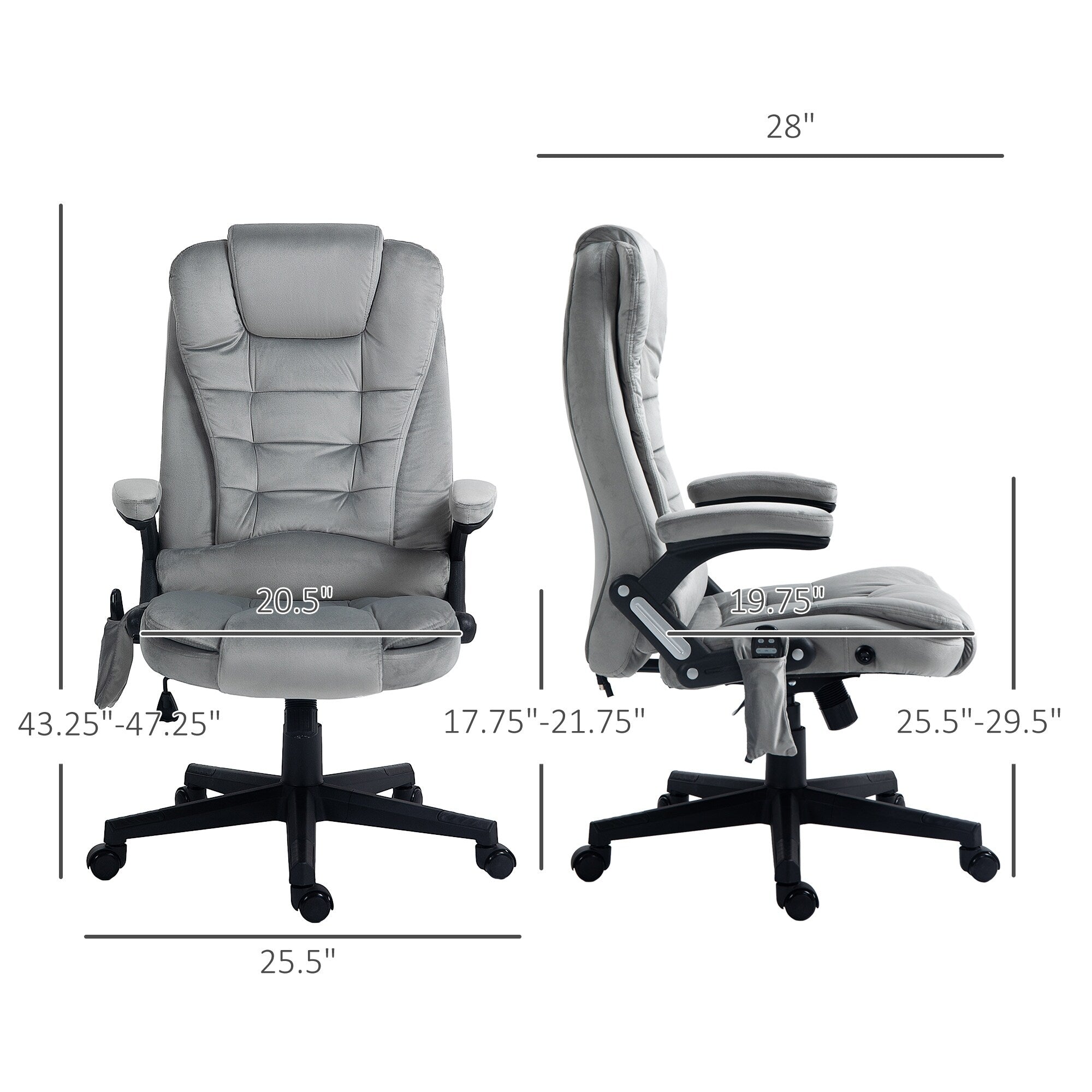 Fauteuil de bureau ergonomique et massant, inclinable et réglable à dossier haut, avec accoudoirs rembourrés et chauffage lombaire
