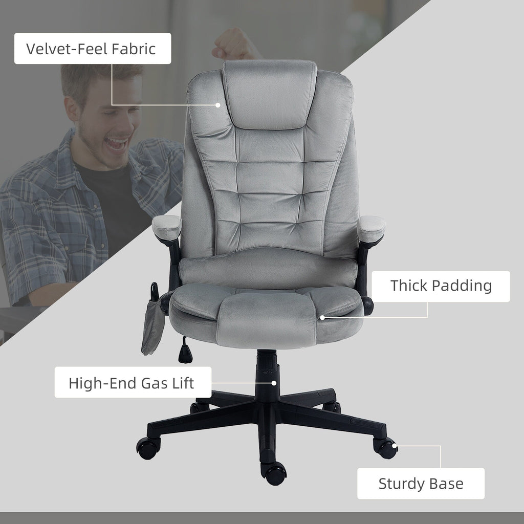 Fauteuil de bureau ergonomique et massant, inclinable et réglable à dossier haut, avec accoudoirs rembourrés et chauffage lombaire