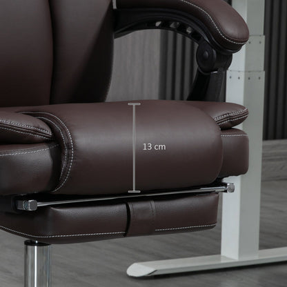 Fauteuil de bureau ergonomique et inclinable en cuir synthétique avec chauffage lombaire, repose-pieds et hauteur réglable