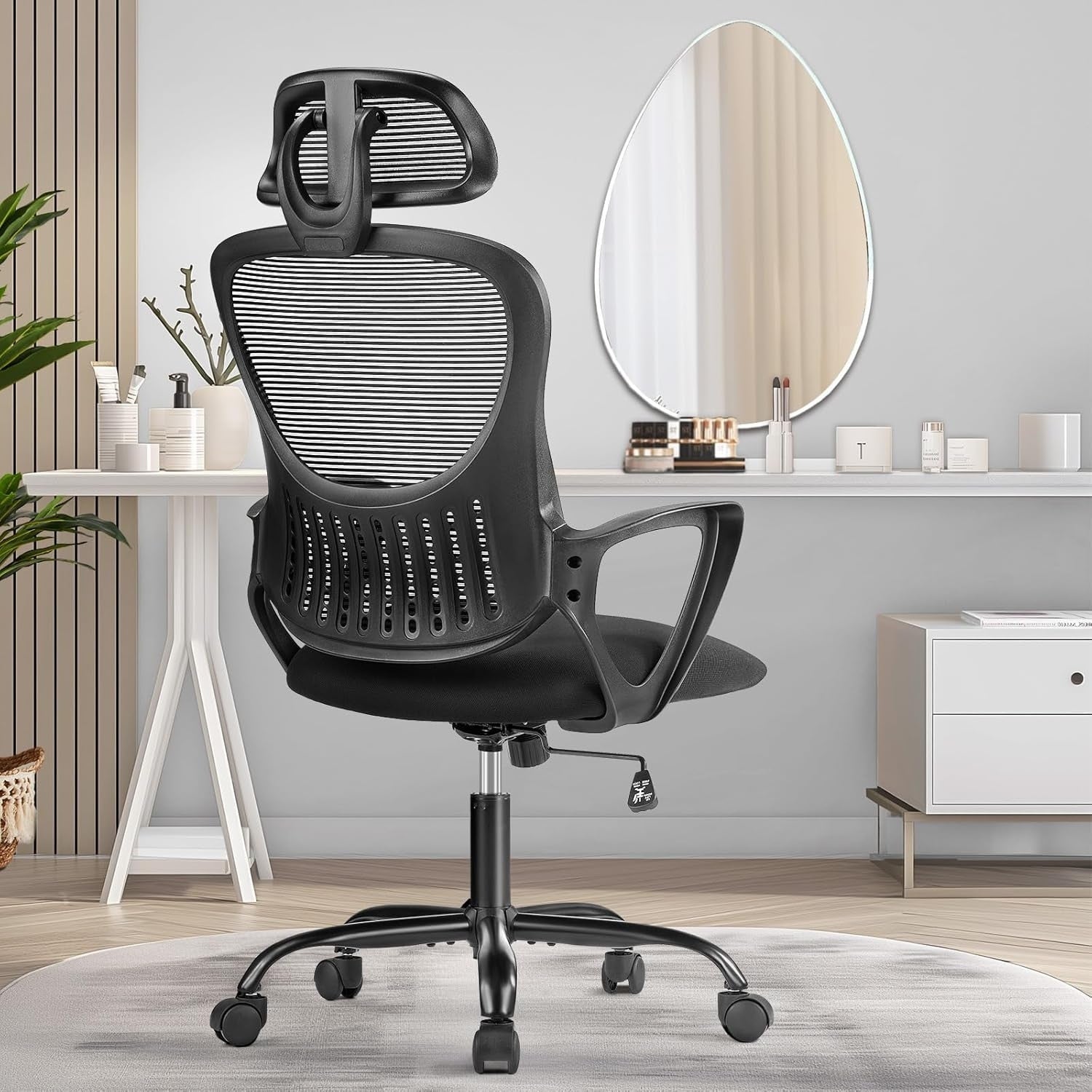 Chaise de bureau ergonomique en maille, dossier haut avec accoudoirs, soutien lombaire, chaise de bureau pivotante pour ordinateur