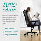 Chaise de bureau ergonomique en maille, dossier haut avec accoudoirs, soutien lombaire, chaise de bureau pivotante pour ordinateur