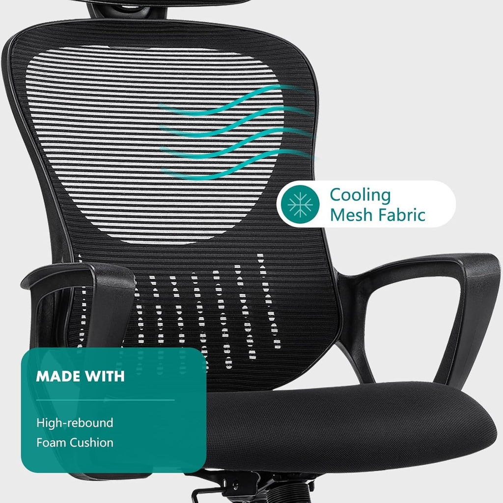 Chaise de bureau ergonomique en maille, dossier haut avec accoudoirs, soutien lombaire, chaise de bureau pivotante pour ordinateur