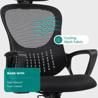 Chaise de bureau ergonomique en maille, dossier haut avec accoudoirs, soutien lombaire, chaise de bureau pivotante pour ordinateur