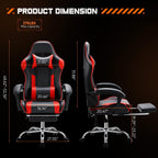 Fauteuil de jeu ergonomique pivotant à 360° en cuir PU avec repose-pieds, appui-tête, support lombaire et hauteur réglable